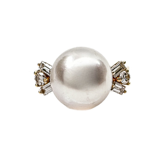 18ct Yellow Gold Pearl & Diamond Ring