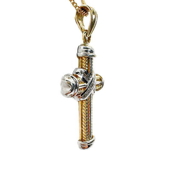 18ct Yellow & White Gold Diamond Cross Pendant 
