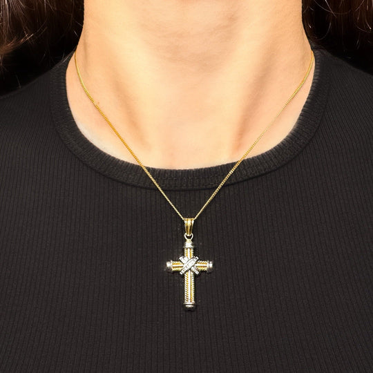 18ct Yellow & White Gold Diamond Cross Pendant 