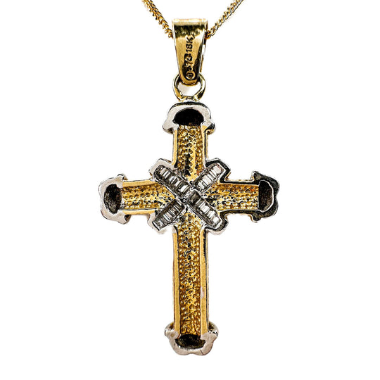 18ct Yellow & White Gold Diamond Cross Pendant 