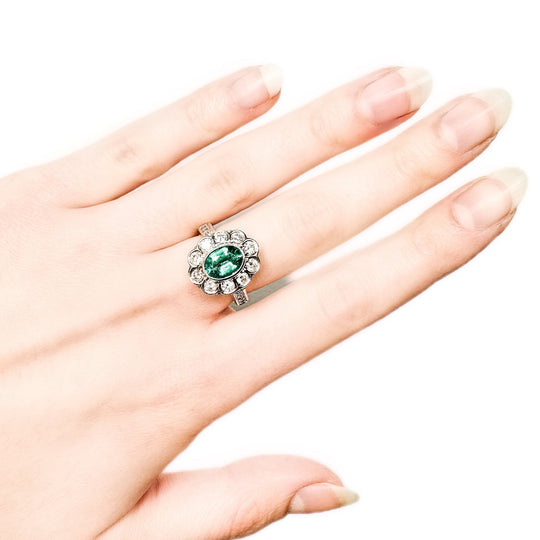 18ct Yellow & White Gold Emerald Diamond Ring