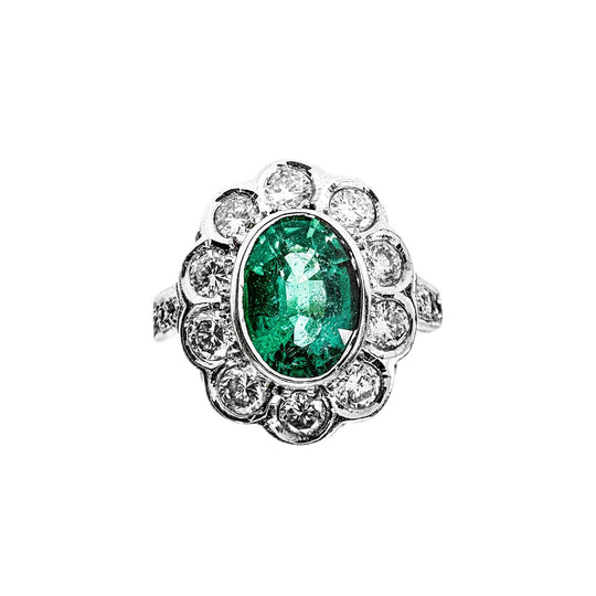 18ct Yellow & White Gold Emerald Diamond Ring