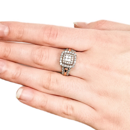 9ct Rose Gold & Diamond Square Top Ring 