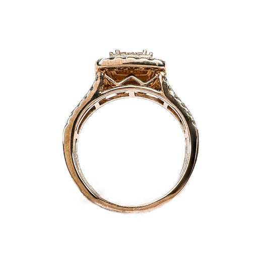9ct Rose Gold & Diamond Square Top Ring 