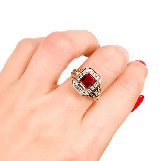 9ct White Gold Created Ruby & Diamond Ring | CG Jewellery