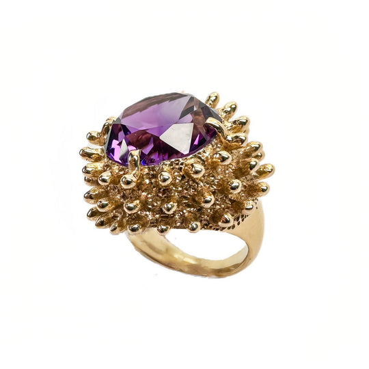 14ct Yellow Gold Sputnik Amethyst Ring