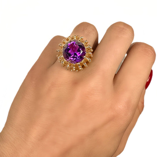 14ct Yellow Gold Sputnik Amethyst Ring