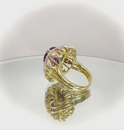 18ct Yellow Gold Amethyst and Diamond Flower Ring