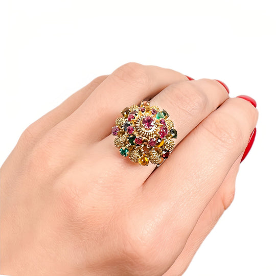 14ct Yellow Gold Mix Stone Dome Ring
