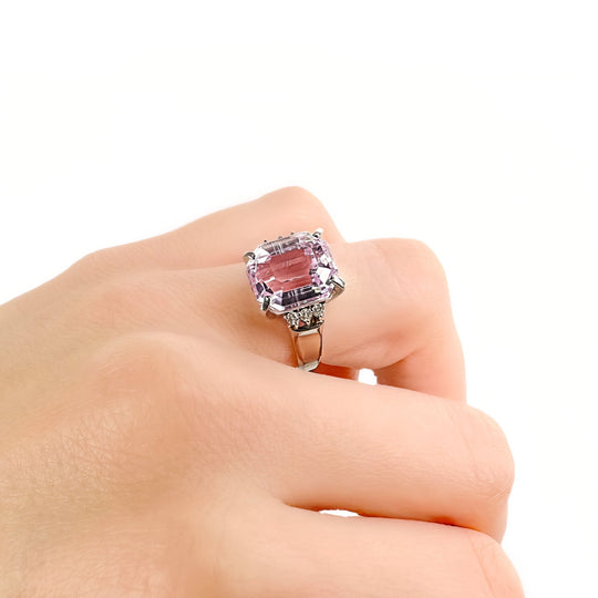 Platinum Kunzite & Diamond Ring