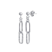 Sterling Silver Dangling Textured Paperclip Earring