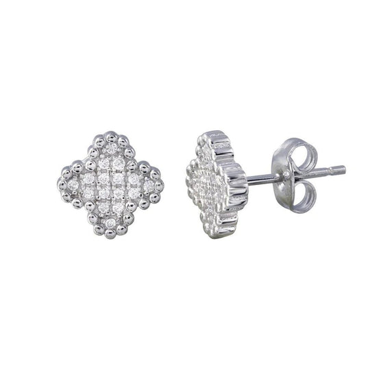 Sterling Silver Clover Cubic Zirconia Stud Earring