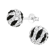 Silver Ball Ear Studs with Crystals 