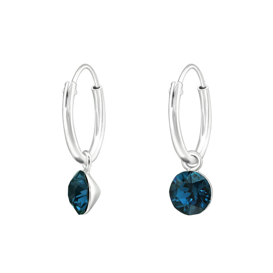 Sterling Silver Hoops with Hanging Round Crystal