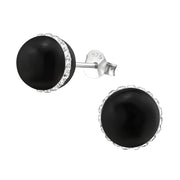 Sterling Silver Round Crystal Ear Studs