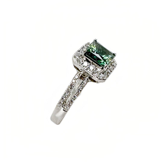 18ct White Gold Green Sapphire & Diamond Ring